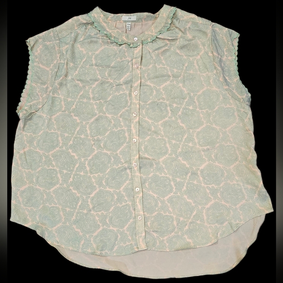 Joie Tops - Joie Beige green Paisley Scallop edge Short Sleeve Blouse Sz XXL, NEW